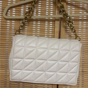 Zara Quilted Cream Shoulder Bag with Gold Chain